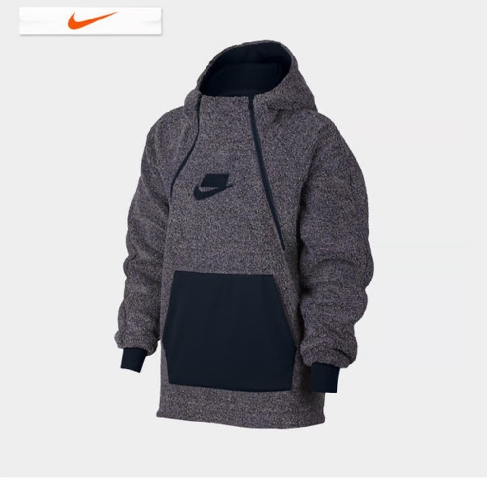 Nike Sportswear NSW Women's Pullover Sherpa Hoodie Gray Teddy Jacket